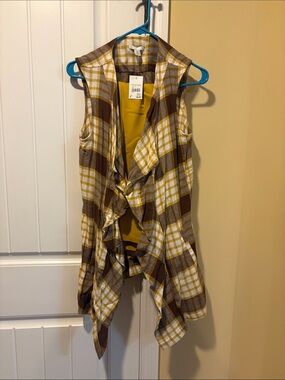 Plaid Sleeveless Drape Vest and Pant Set